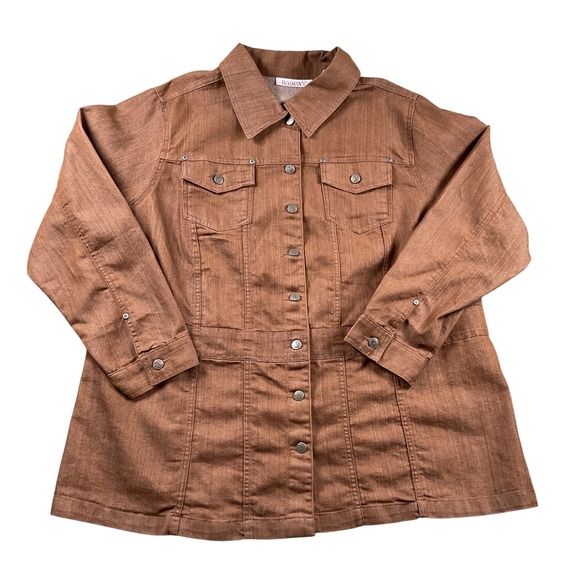 ROAMANS Jackets & Blazers - ROAMANS Womens Brown Denim Button Up Jacket Size 24W Utility Style